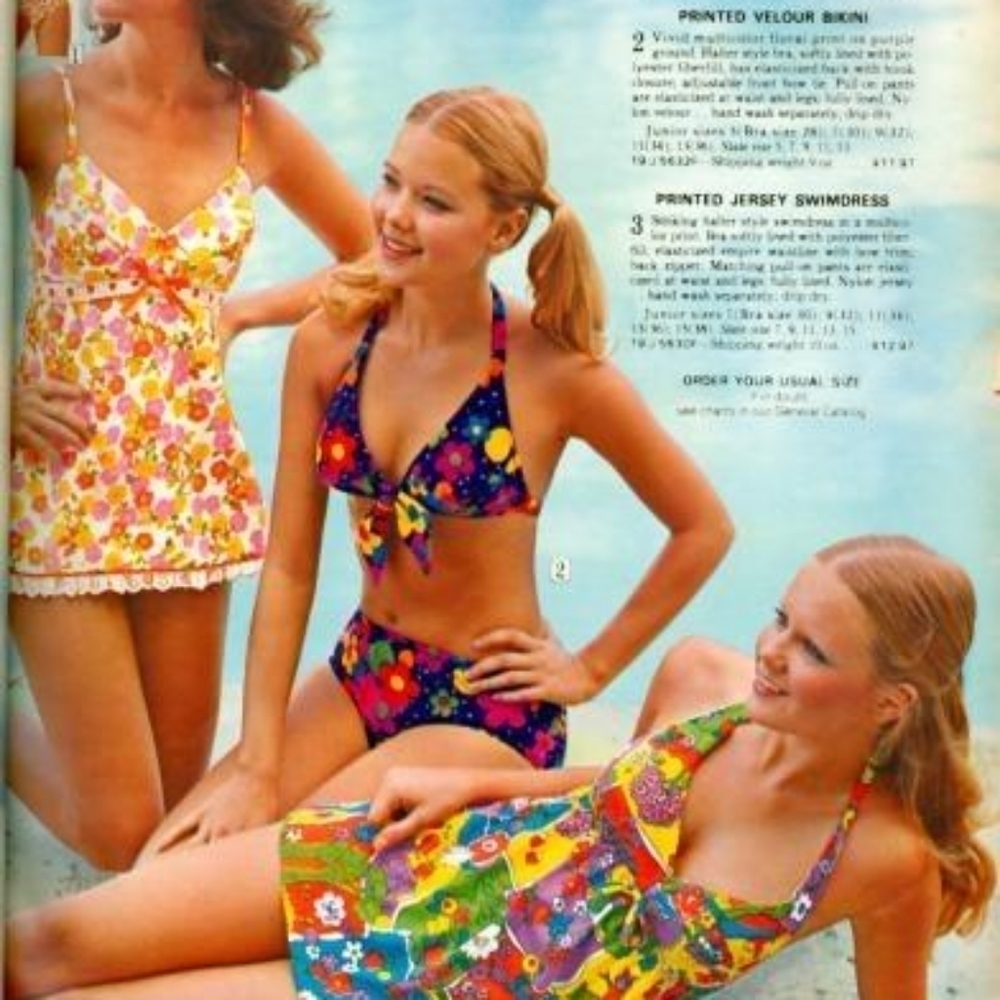 Rare Vintage 1960s Sears JR Bazaar Mod Yellow Checkered Daisy Full Apron Bikini - Picture 4 of 16